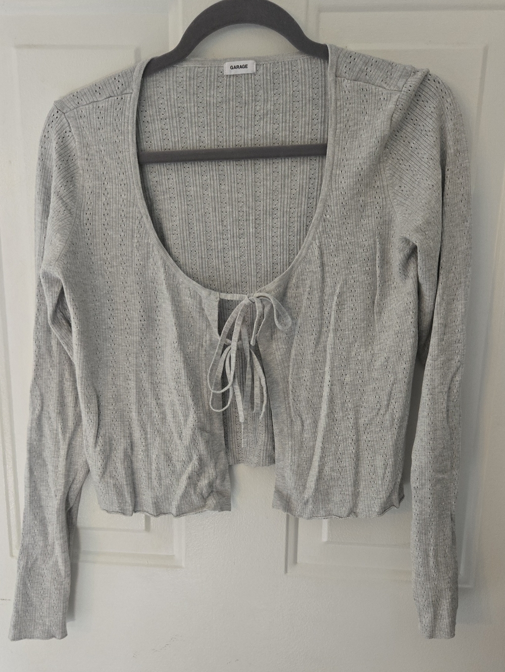 Garage Women's Light Gray Tie-Front Ribbed Cardigan